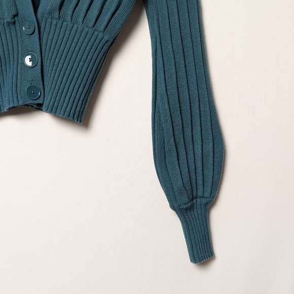 WILFRED Plunge Front Cardigan Wool Sweater Button Up Blue Green XS Aritzia - Picture 9 of 12